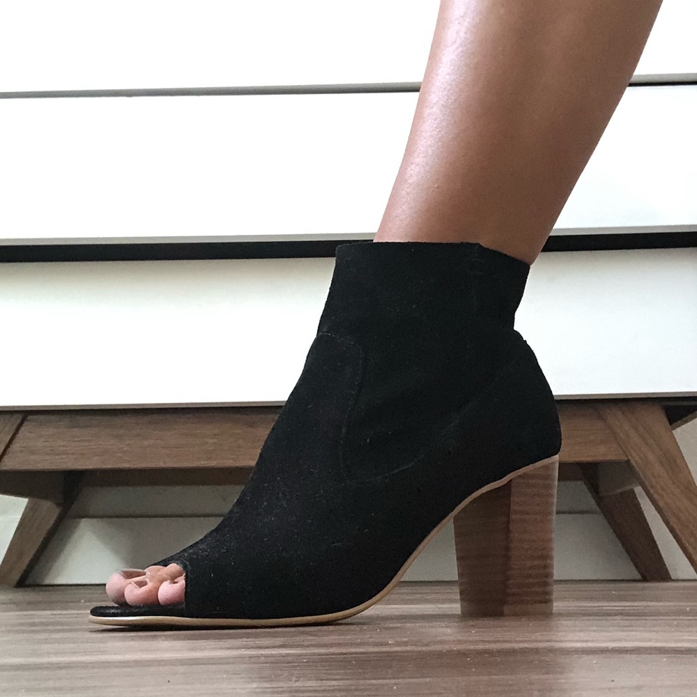 Steve Madden Black Suede Peep Toe Bootie